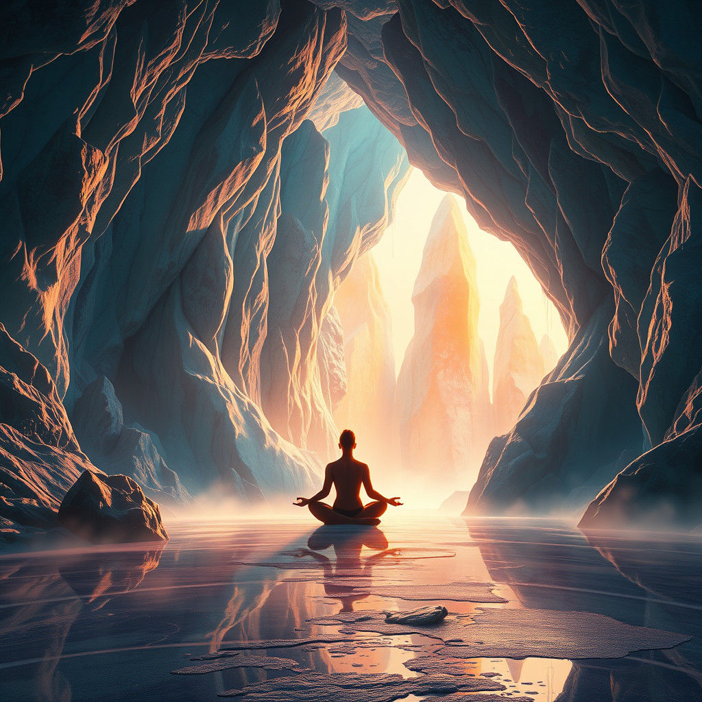 Majestic Marble Cave Meditation in Hyperrealistic Style