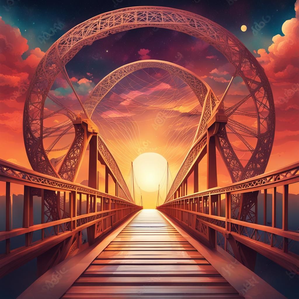 Surreal Bridge to Endless Space at Sunset