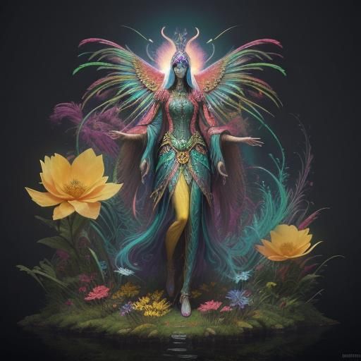 Peacock Woman Hybrid with Iridescent Feathers