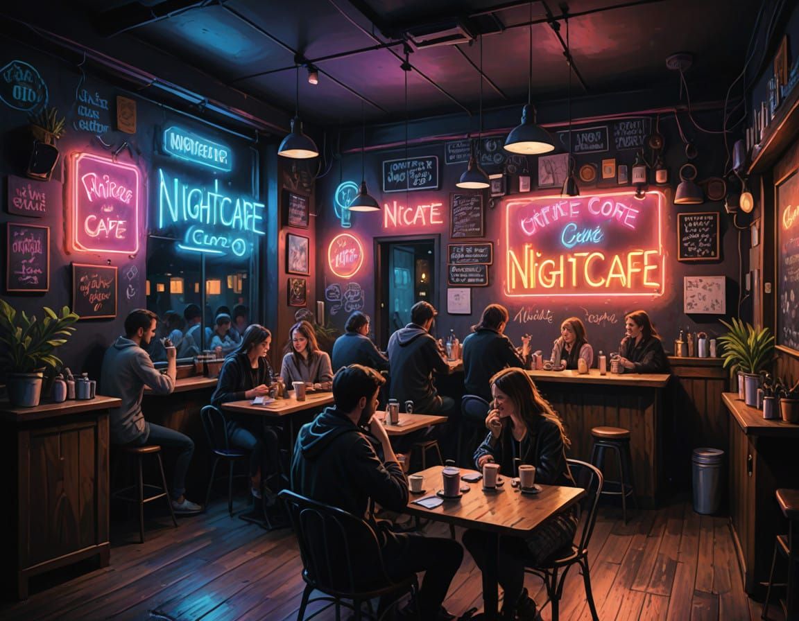 Romantic Night Café Scene in Cottagecore Style