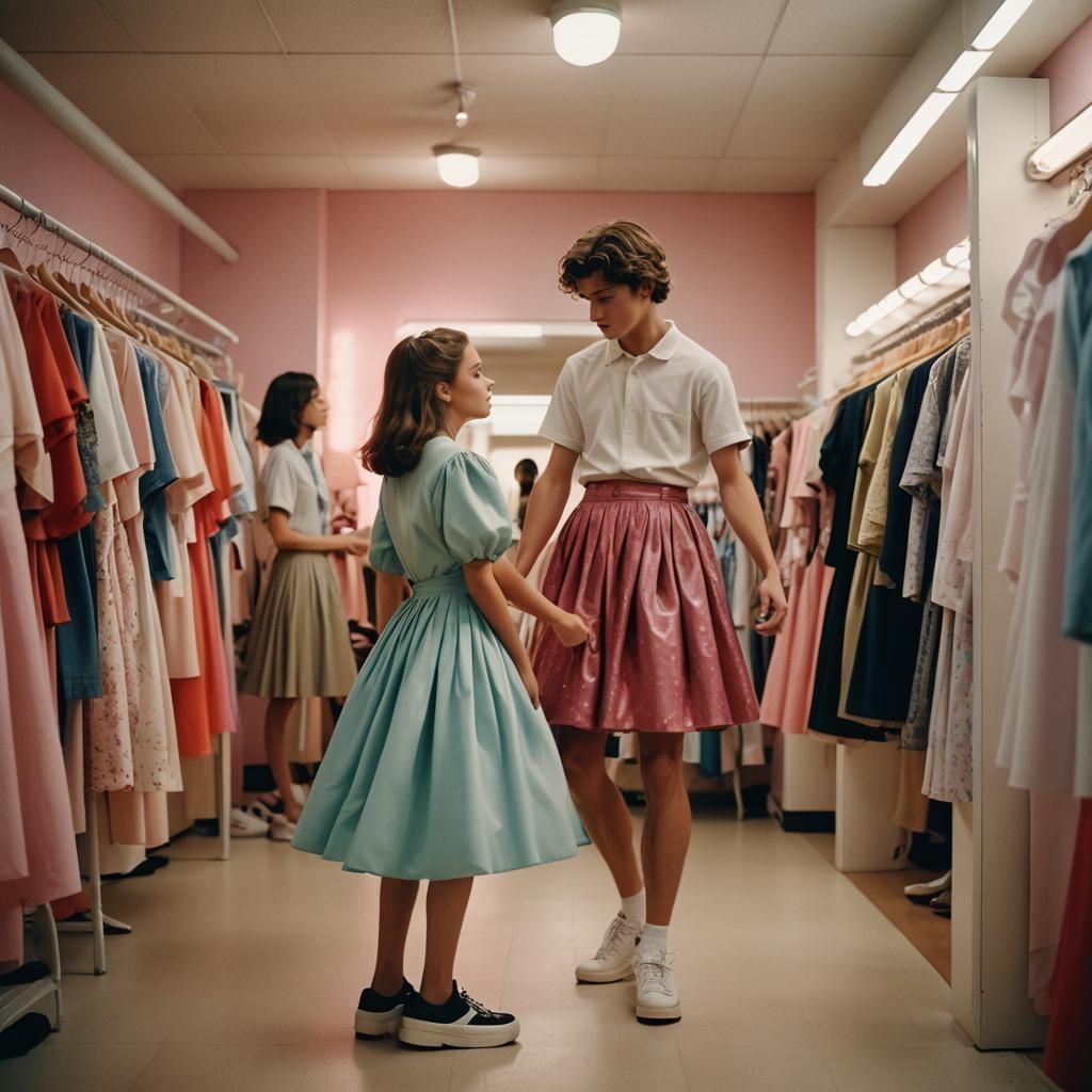 Cinematic Fitting Room Scene with Playful Interaction