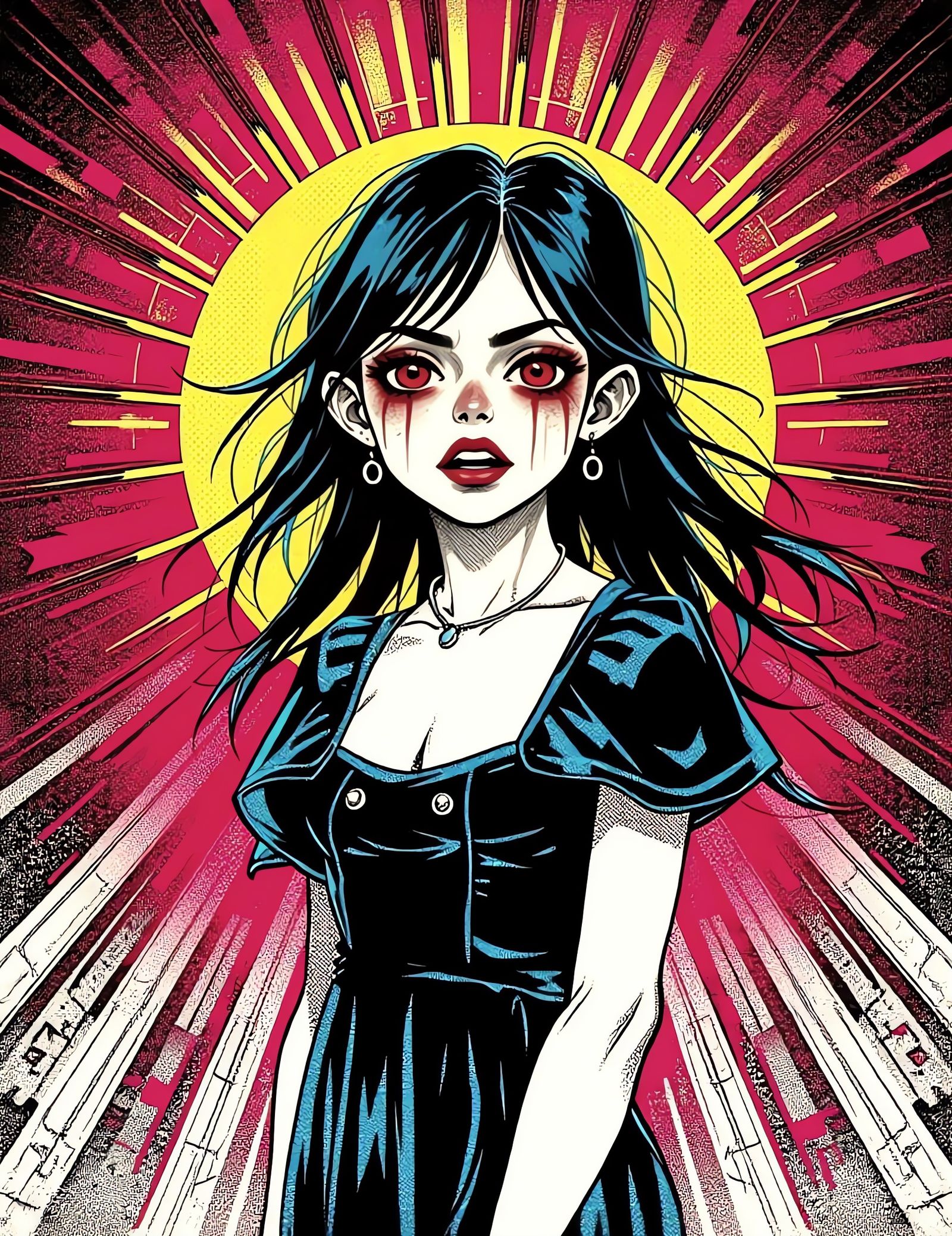 Terrifying Manga Girl in 80s Anime Style