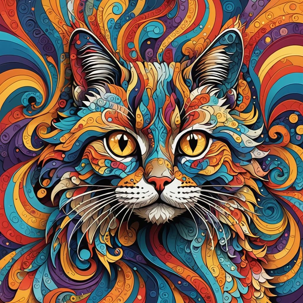 Colorful Paint Swatch Cat: Abstract 3D Art
