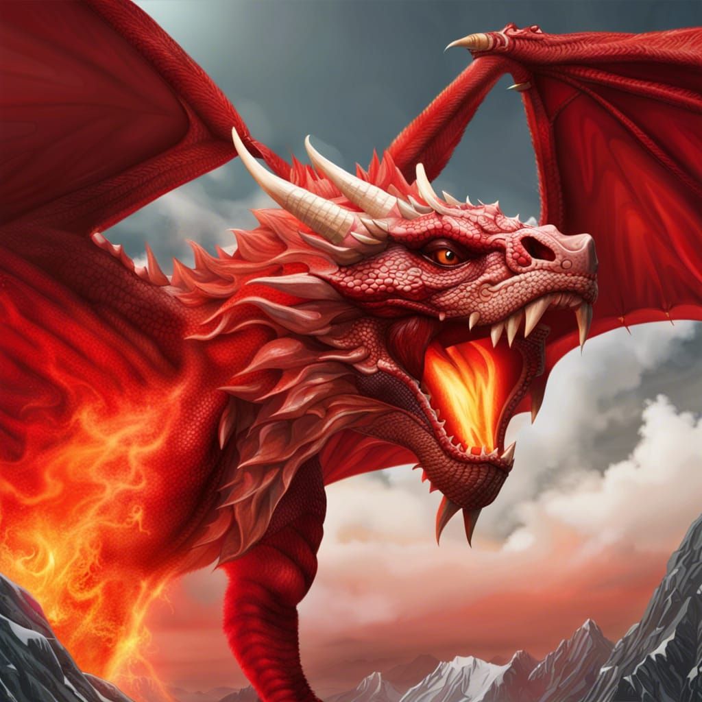 Majestic Red Dragon Unleashes Fiery Breath