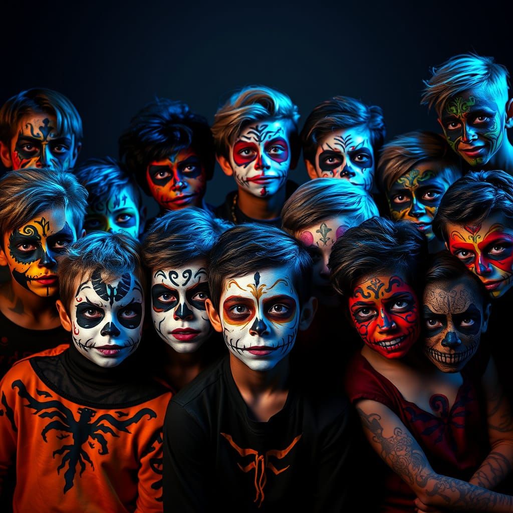 Ten Boys With Unique Halloween Face Paint Designs