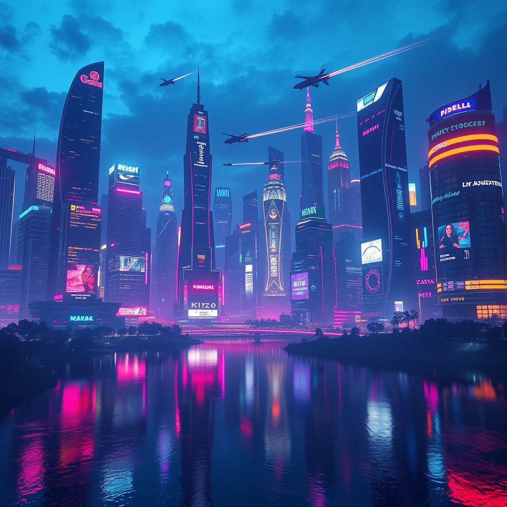 Neon Metropolis at Dusk in Cyberpunk Style