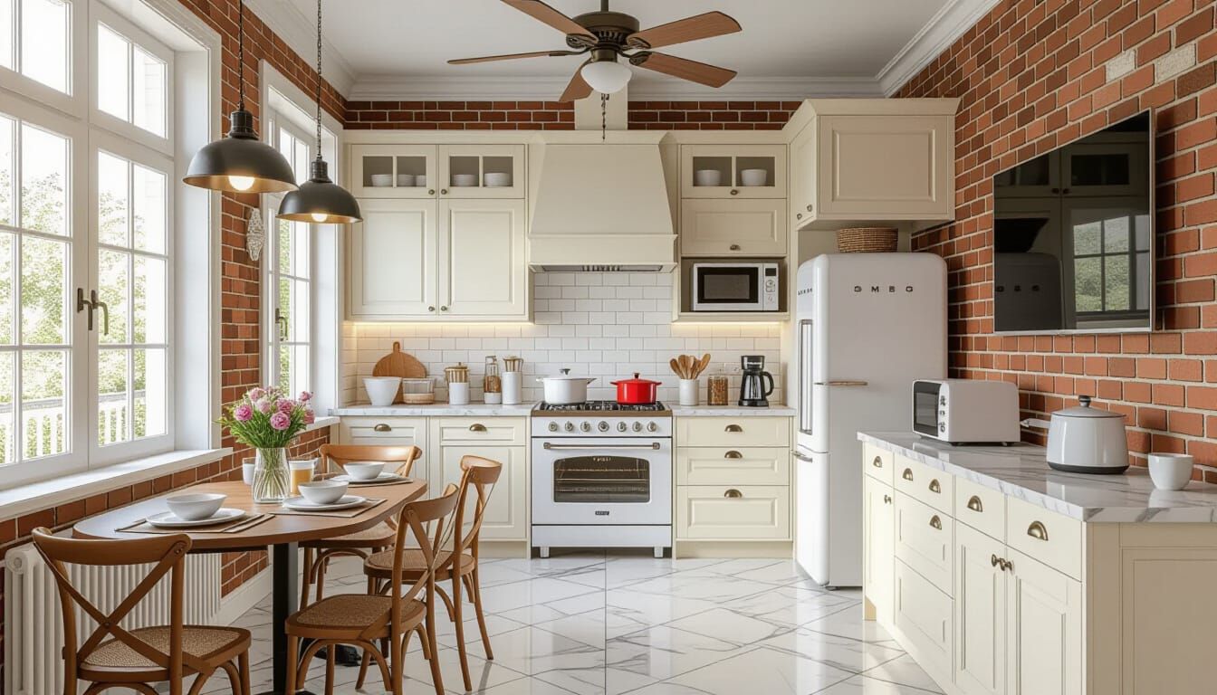 Vibrant Victorian Kitchen in Ivory and Brick