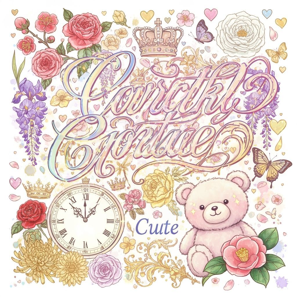 Floral Dreamscape with Gothic Calligraphy and Butterflies