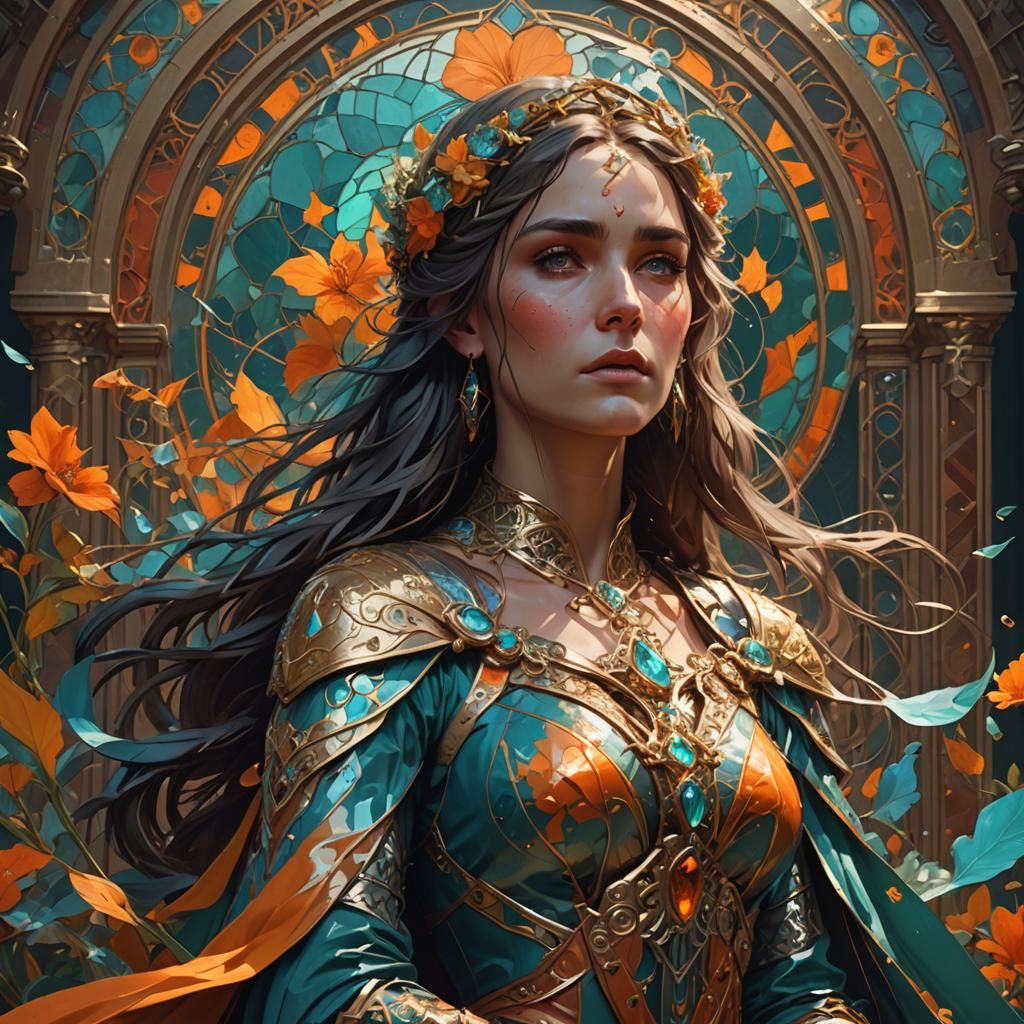 Guinevere's Sorrow: Hyperdetailed Art Nouveau Portrait