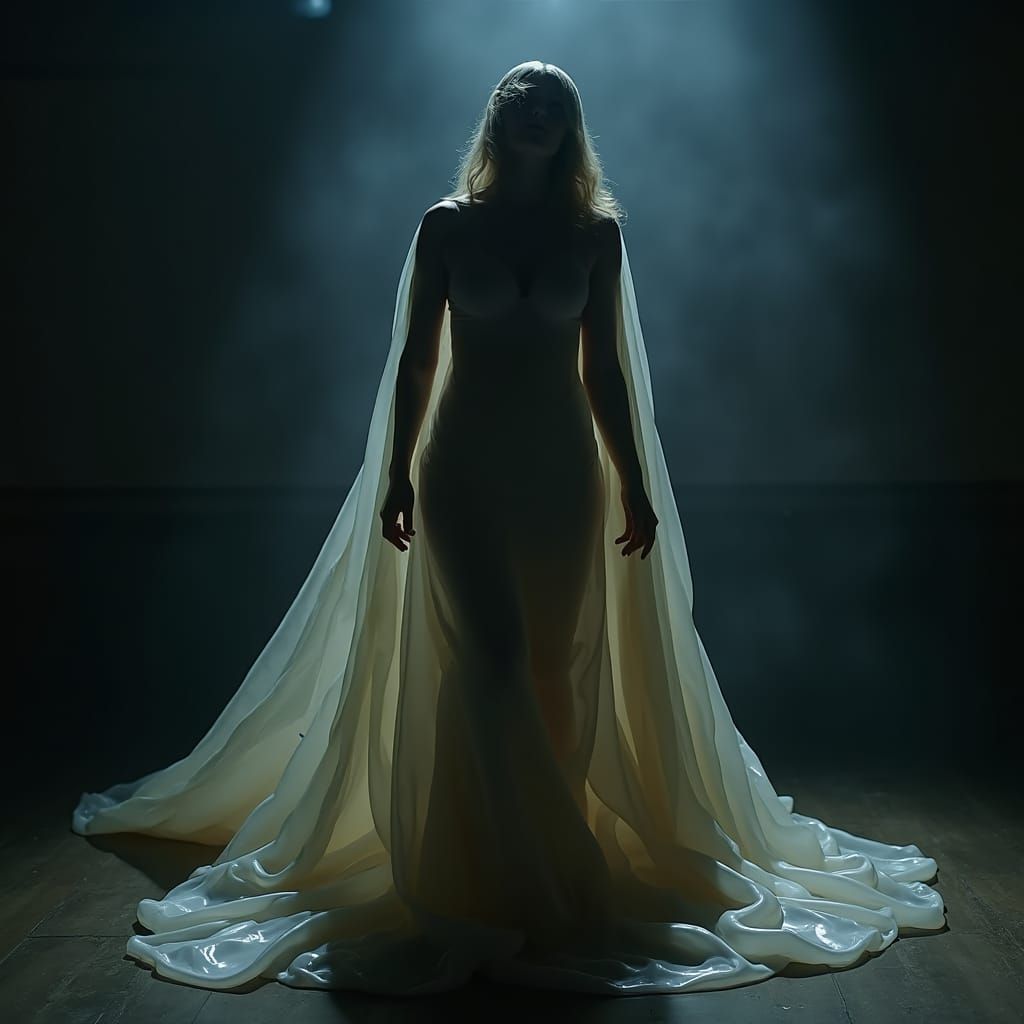 Woman in Latex Sheet: Cinematic Film Still