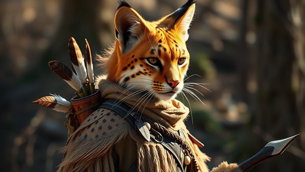 Bobcat Huntress in Flowing Animal Skins