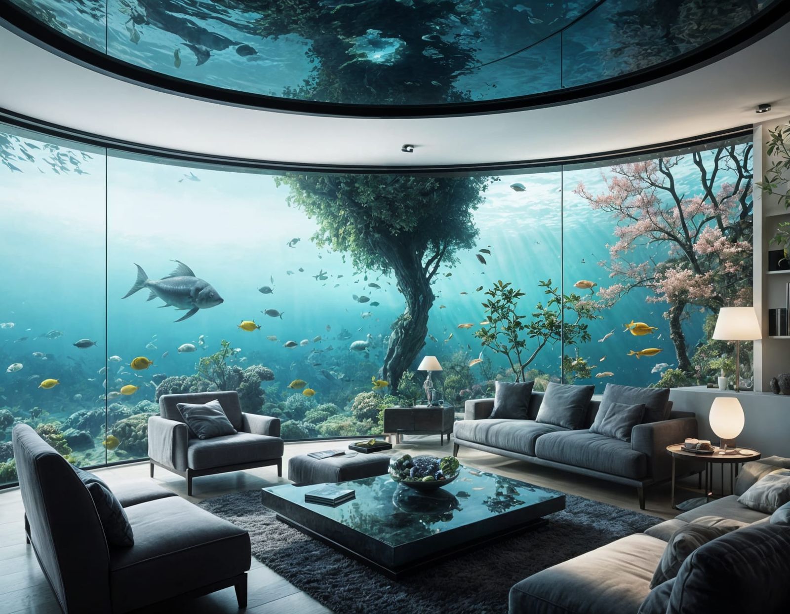 Hyperrealistic Underwater Living Room Oasis