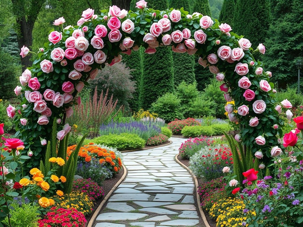 Garden Archway in Vibrant Floral Wonderland