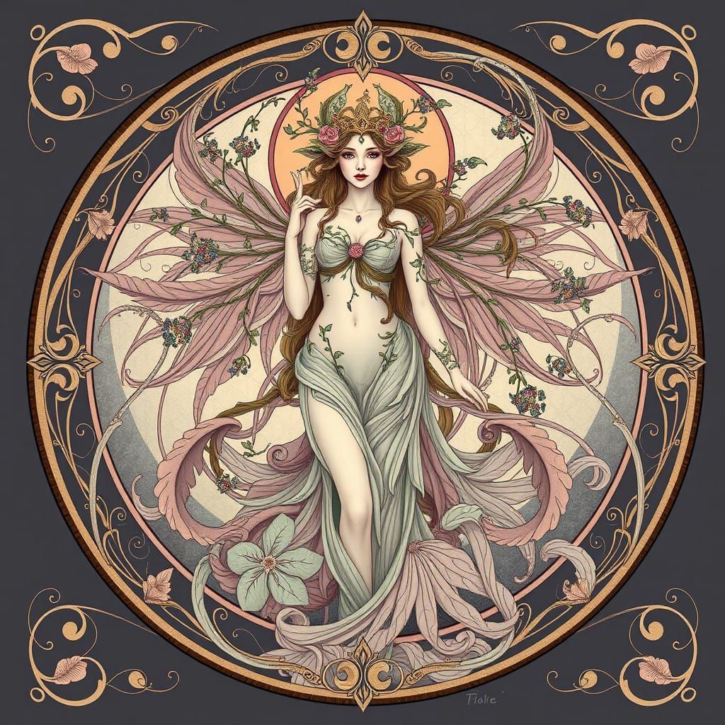 Ethereal Art Nouveau Portrait of a Mythical Driade