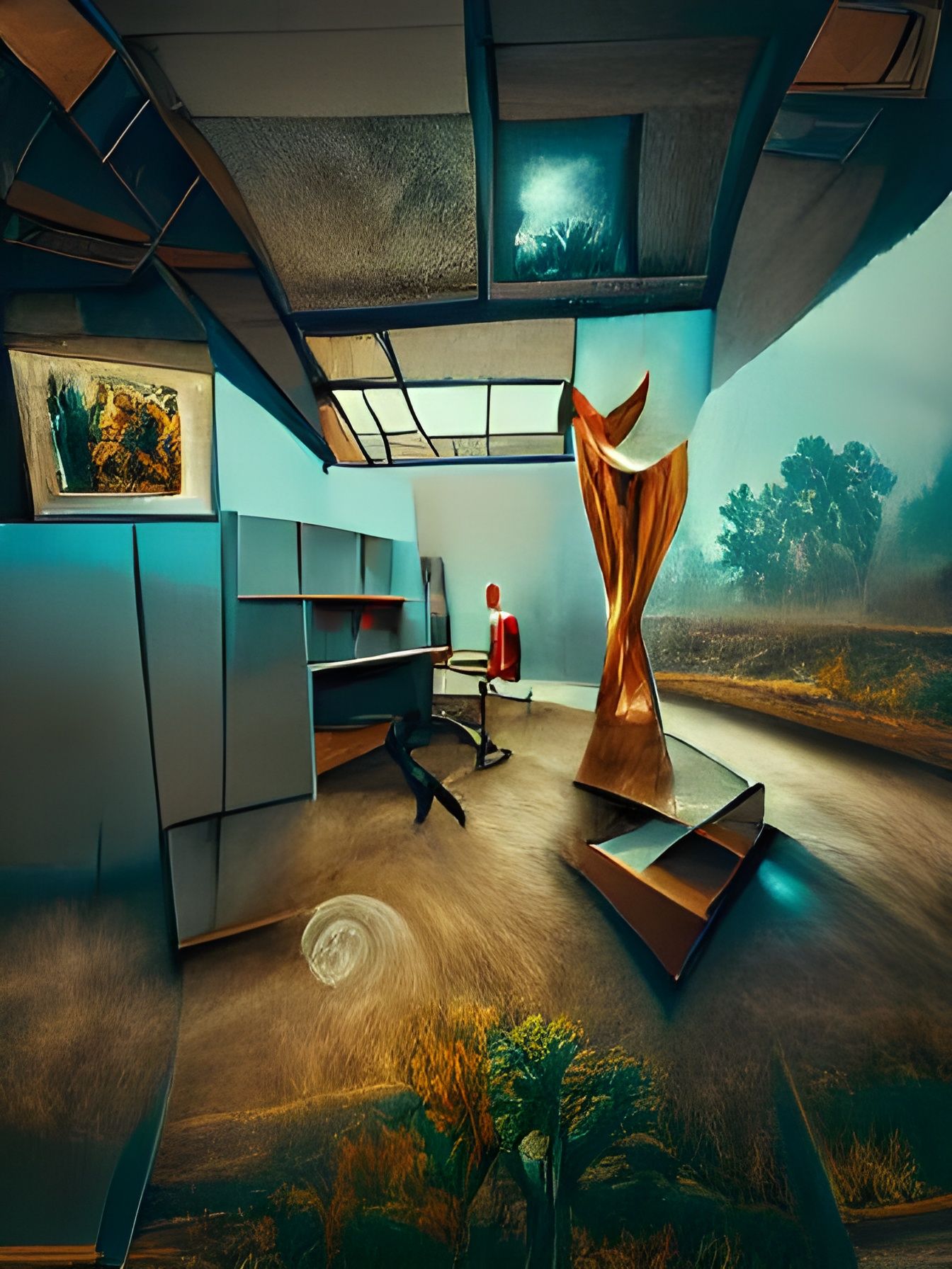 Eerie Abandoned Office in Mid-Century Modern Style