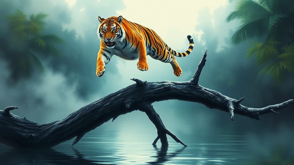 Majestic Bengal Tigress Emerges from Jungle Mist