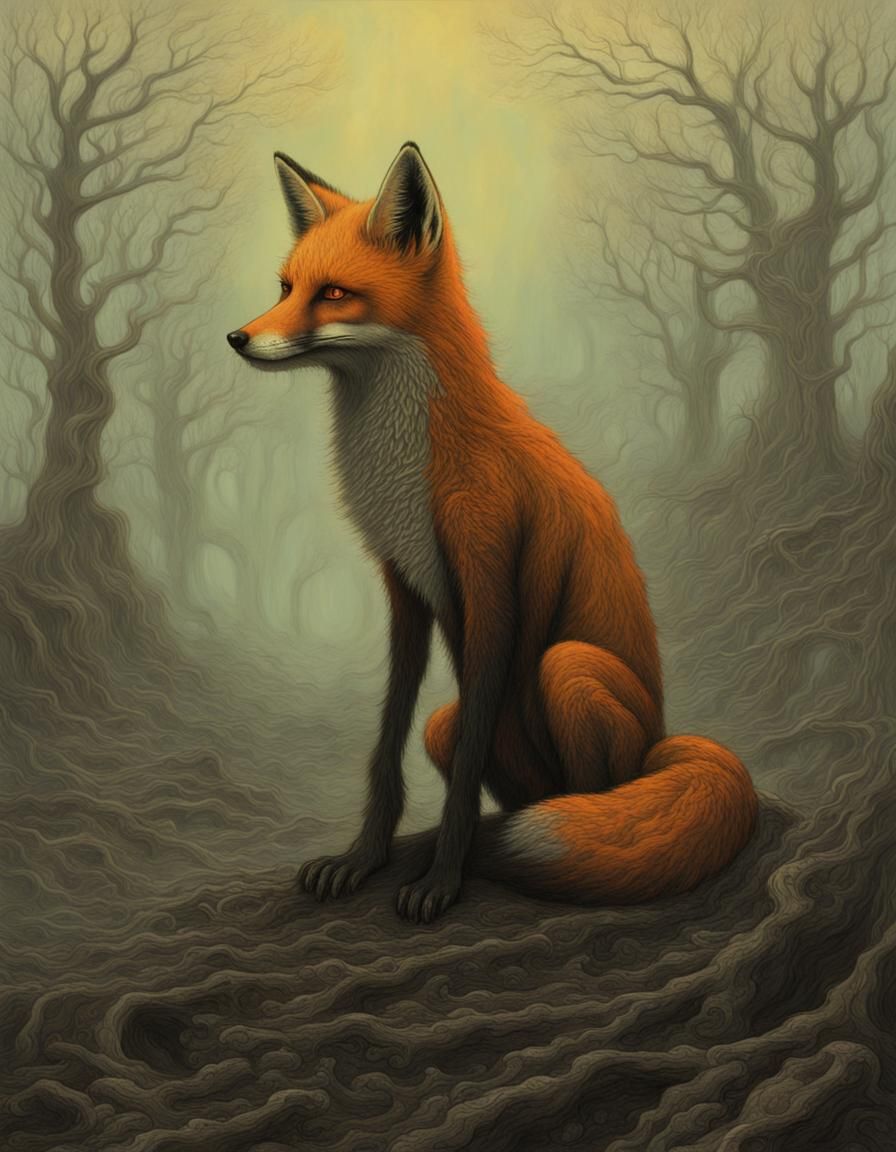 Surreal Hyperdetailed Fox in Beksiński Style