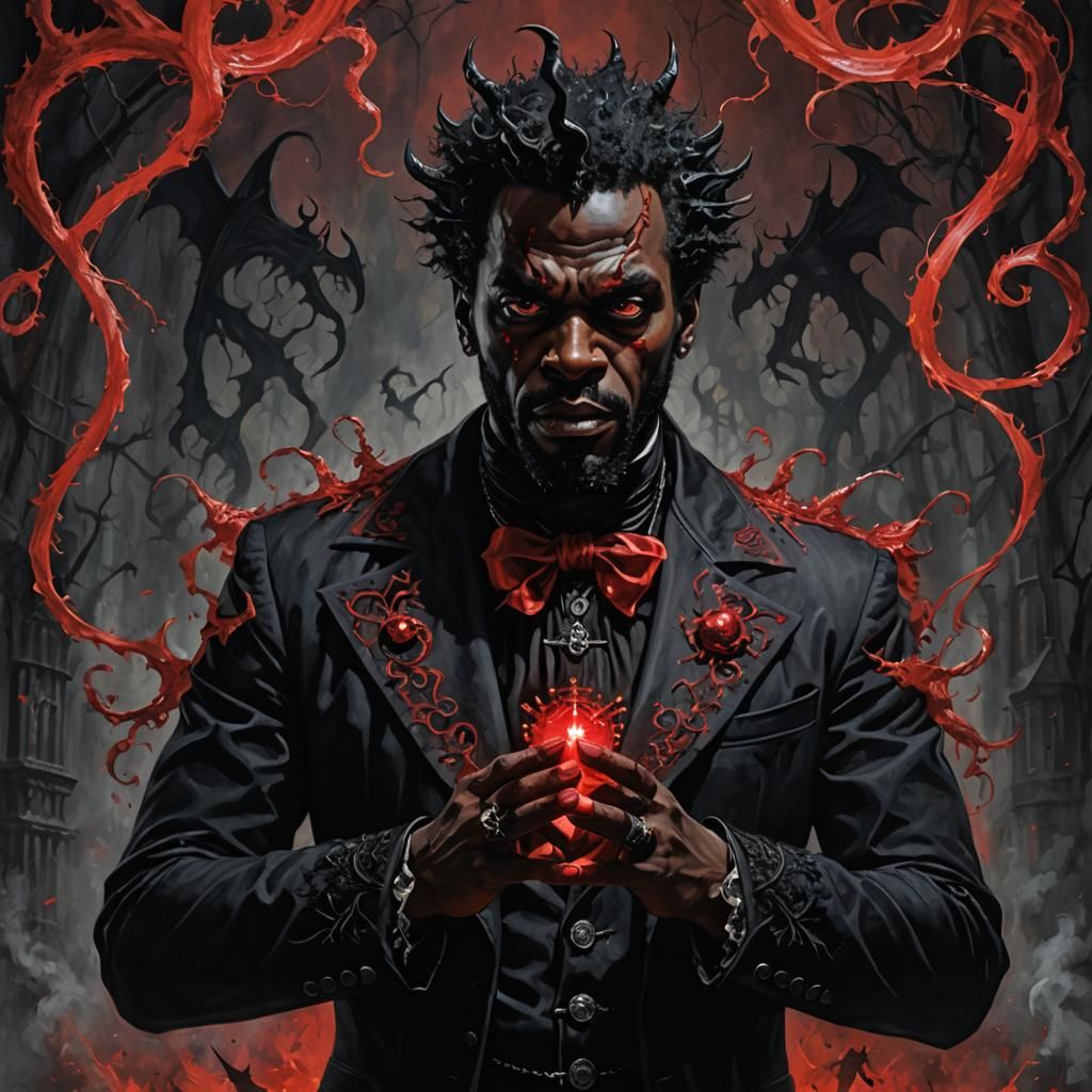 Gothic Demon Holding a Glowing Sign