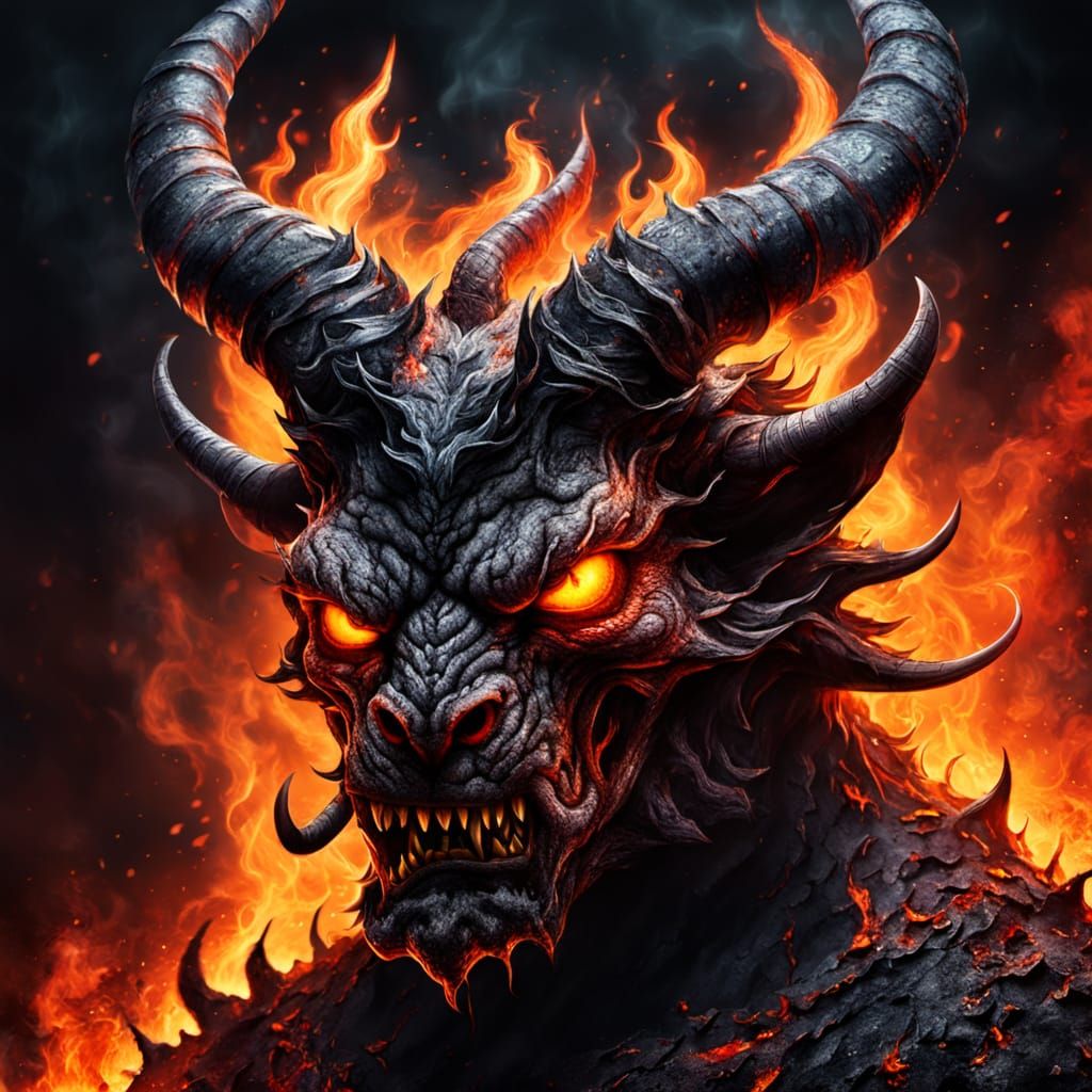 Dark Fantasy Demon Close-Up in Hellish Colors