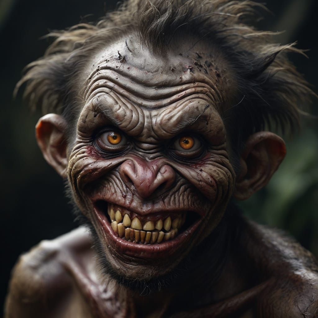 Surreal Clown Tribesman Grins Maniacally in Dark Jungle