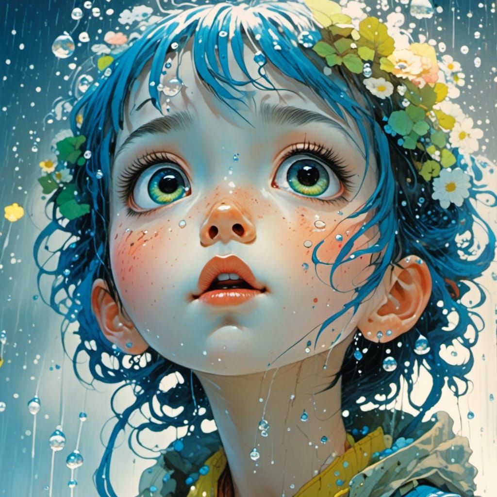 Rain-Kissed Anime Portrait in Pastel Colors