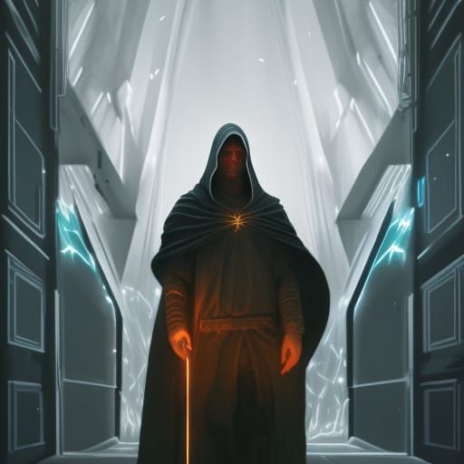 Hooded Man in Holographic Astral Cosmic Style