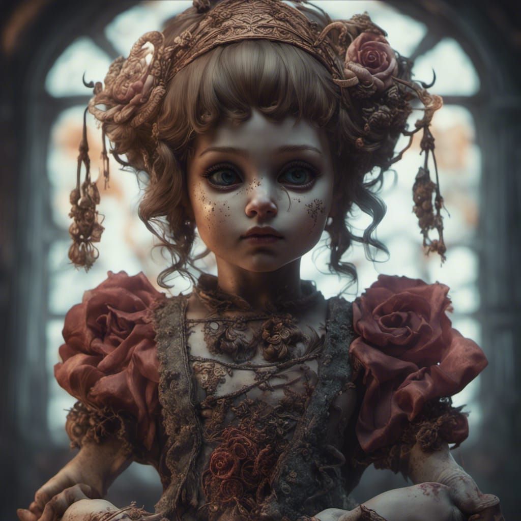 Hyperdetailed Creepy Doll in Dark Fantasy Style