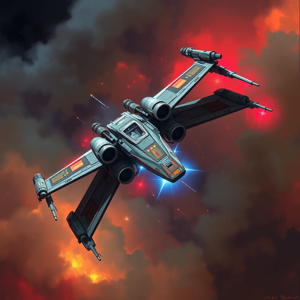 Sleek Futuristic Starfighter in a Dramatic Galactic Landscap...