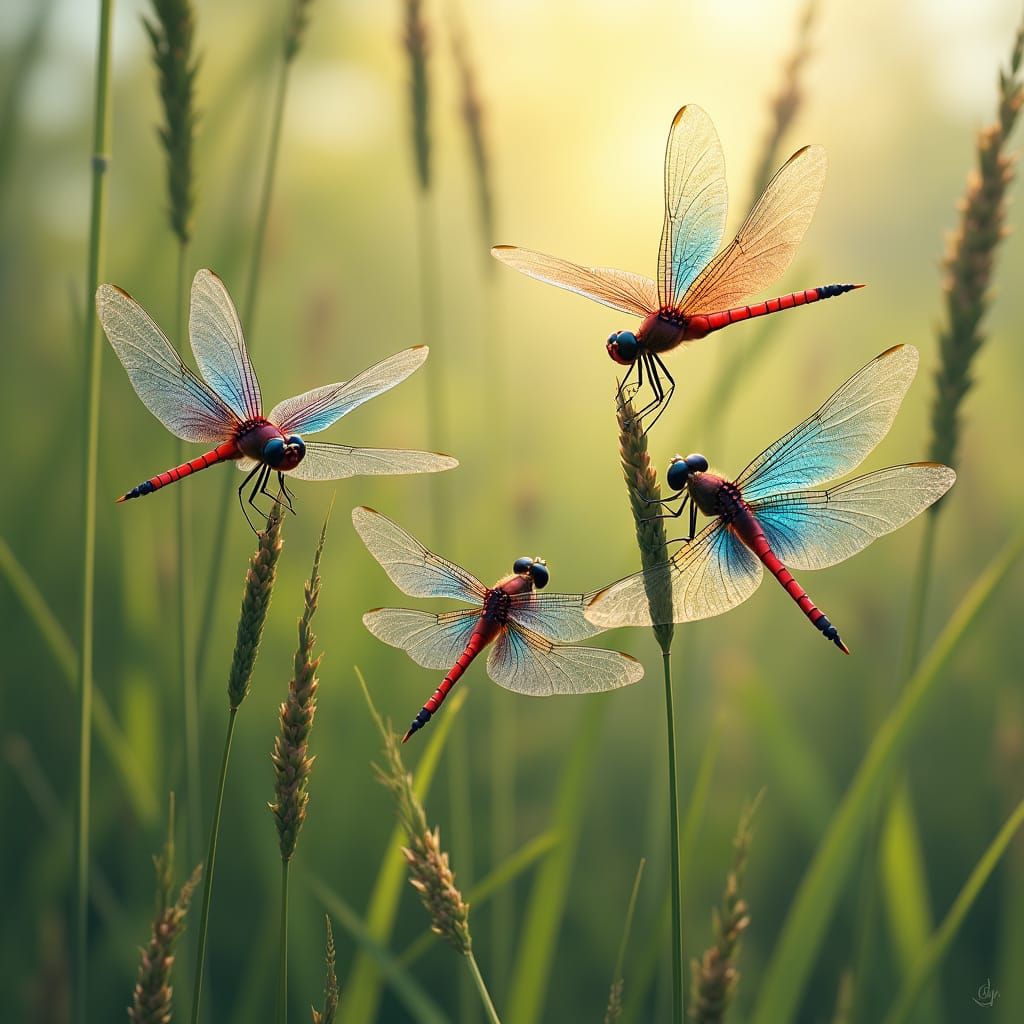 Dragonflies in Flight: A Wildlife Art Scene