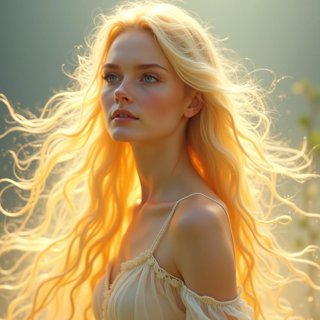 Ethereal Goddess of Dawn in Dreamlike Luminism Style