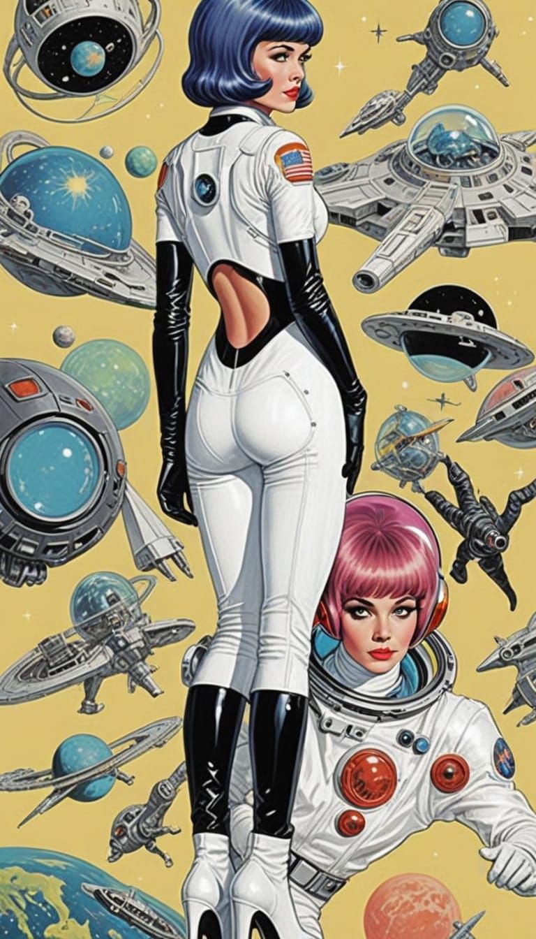 Retro Sci-Fi Astronaut Illustration in 1960s Style