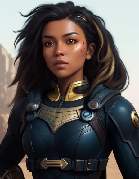 Sultry Superheroine in Vibrant Fantasy Attire