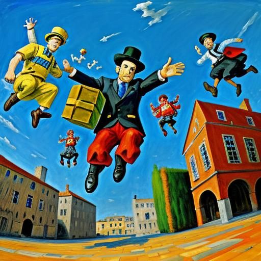 Energetic Figures Jumping in Expressionist Style