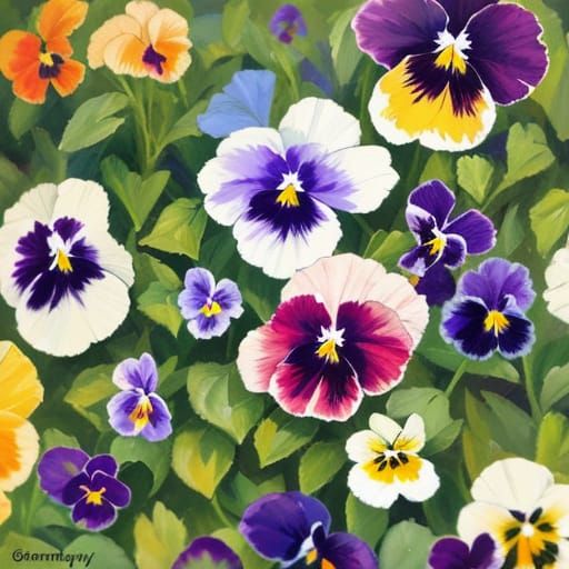 Vibrant Pansy Oil Painting in Impressionist Style