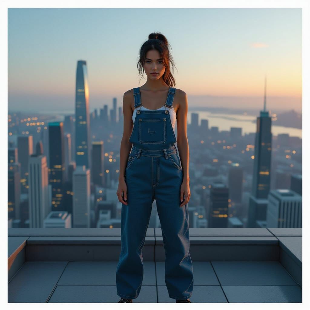 Woman in Futuristic City Overlook