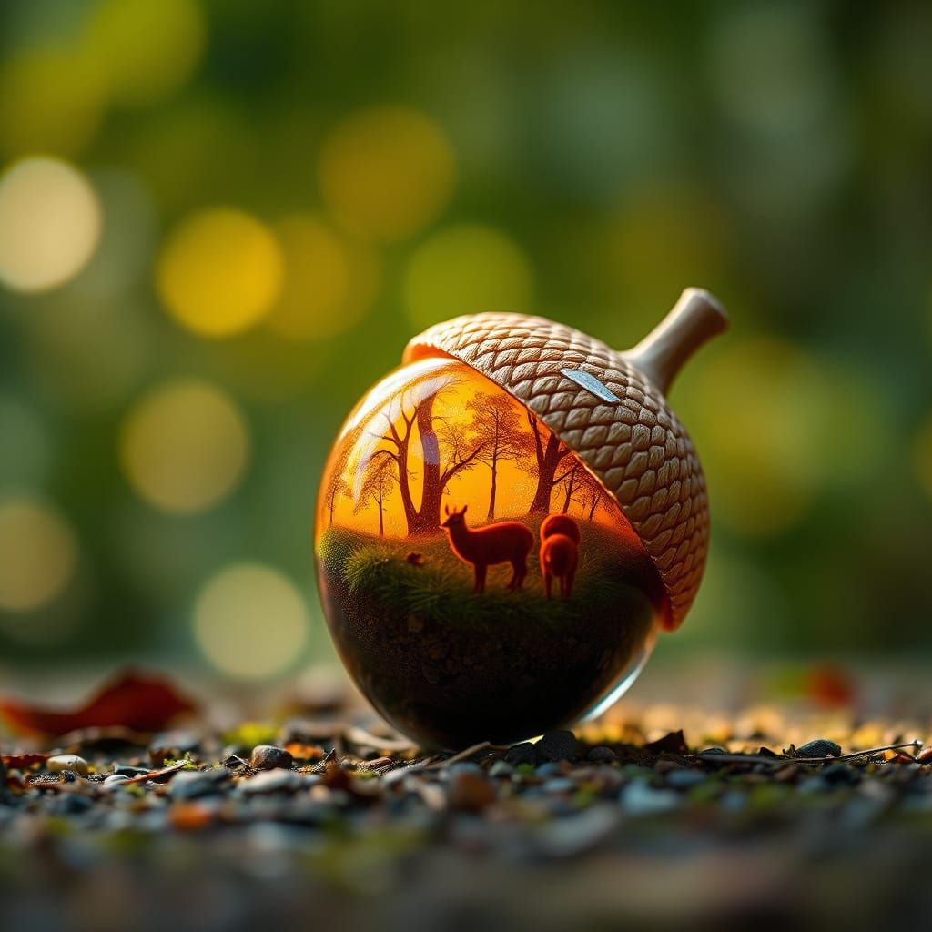 Golden Glow Forest in Glass Acorn