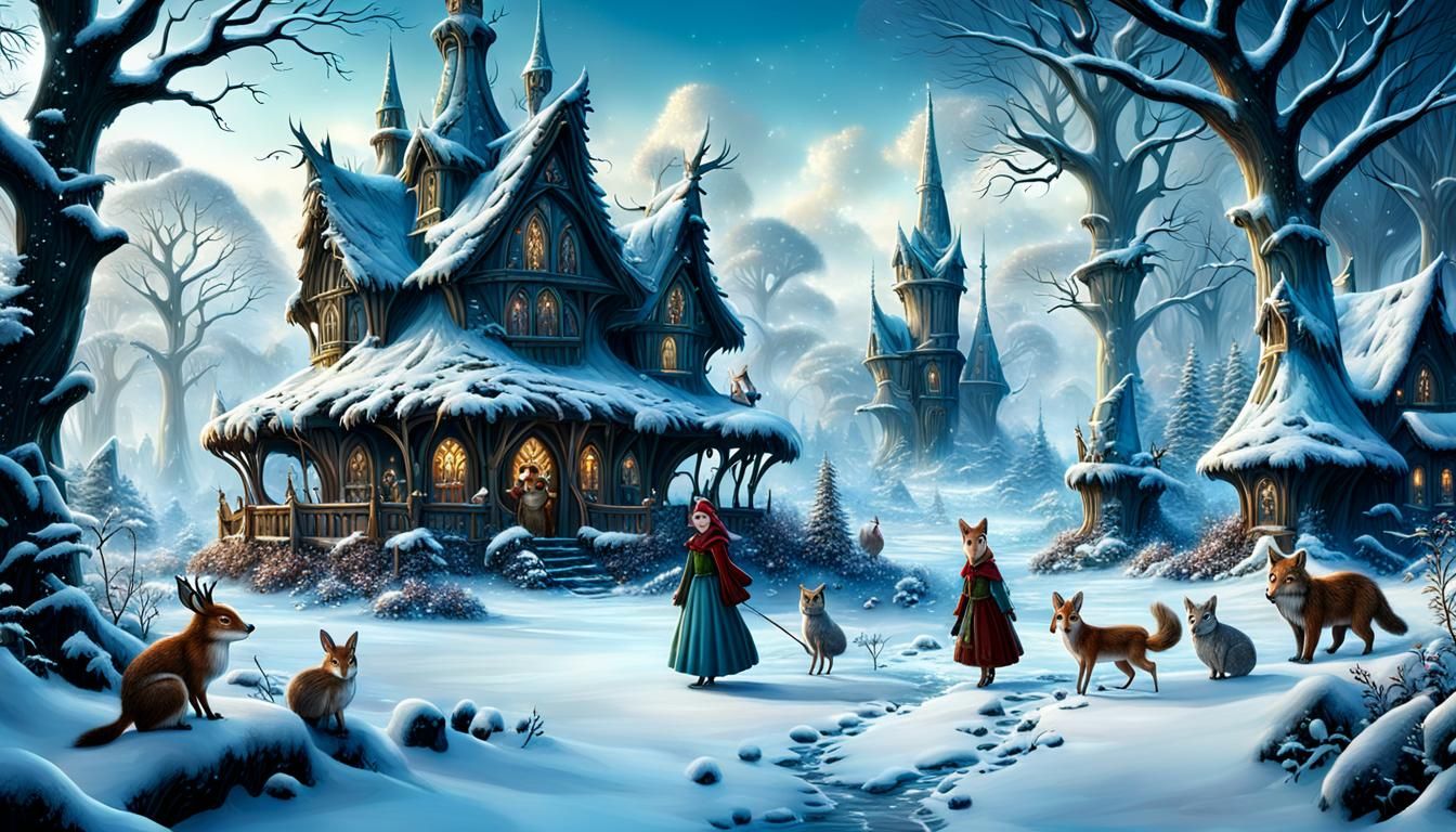 Winter Fairyland Characters in a Detailed Digital Painting
