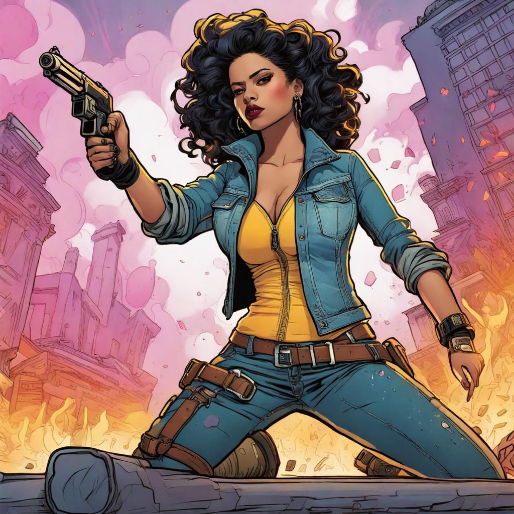 Latina Superhero in Detailed Cinematic Action Scene