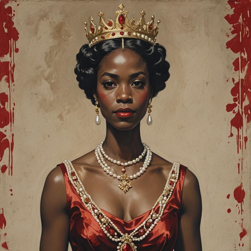 Elegant Black Woman in Red Dress and Crown