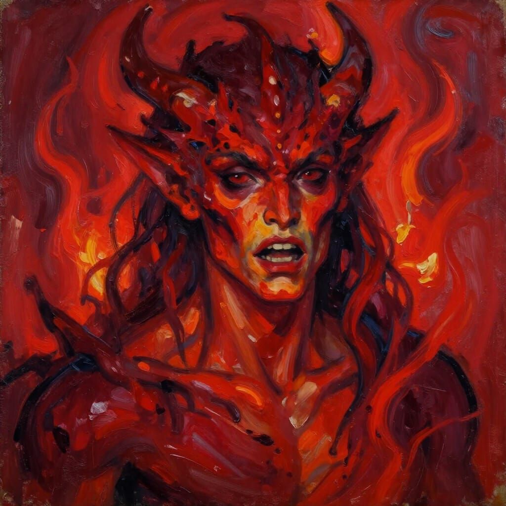 Expressionist Dragonborn Portrait With Intense Red Hues