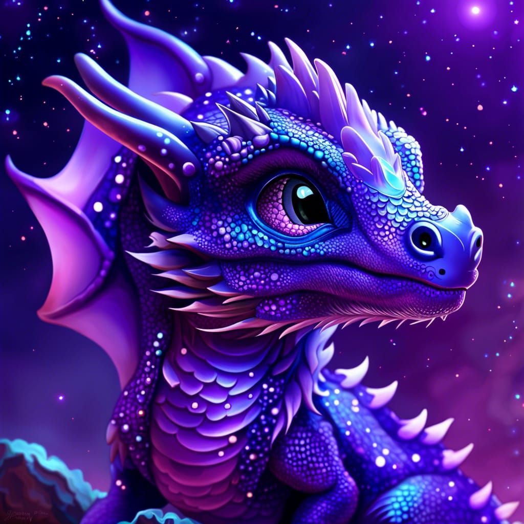 Adorable Purple Space Dragon in Hyperrealistic CGI