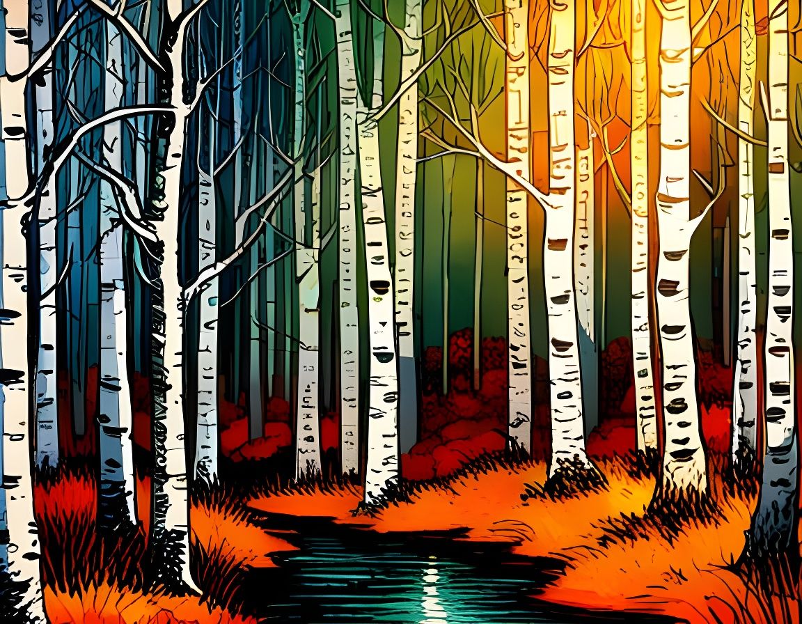 Mystical Birch Forest in Magic Watercolor Art