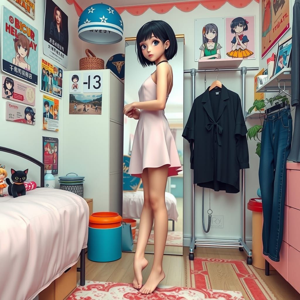 Sailor Girl Discovers Pastel Delight in Vibrant Bedroom Sanc...