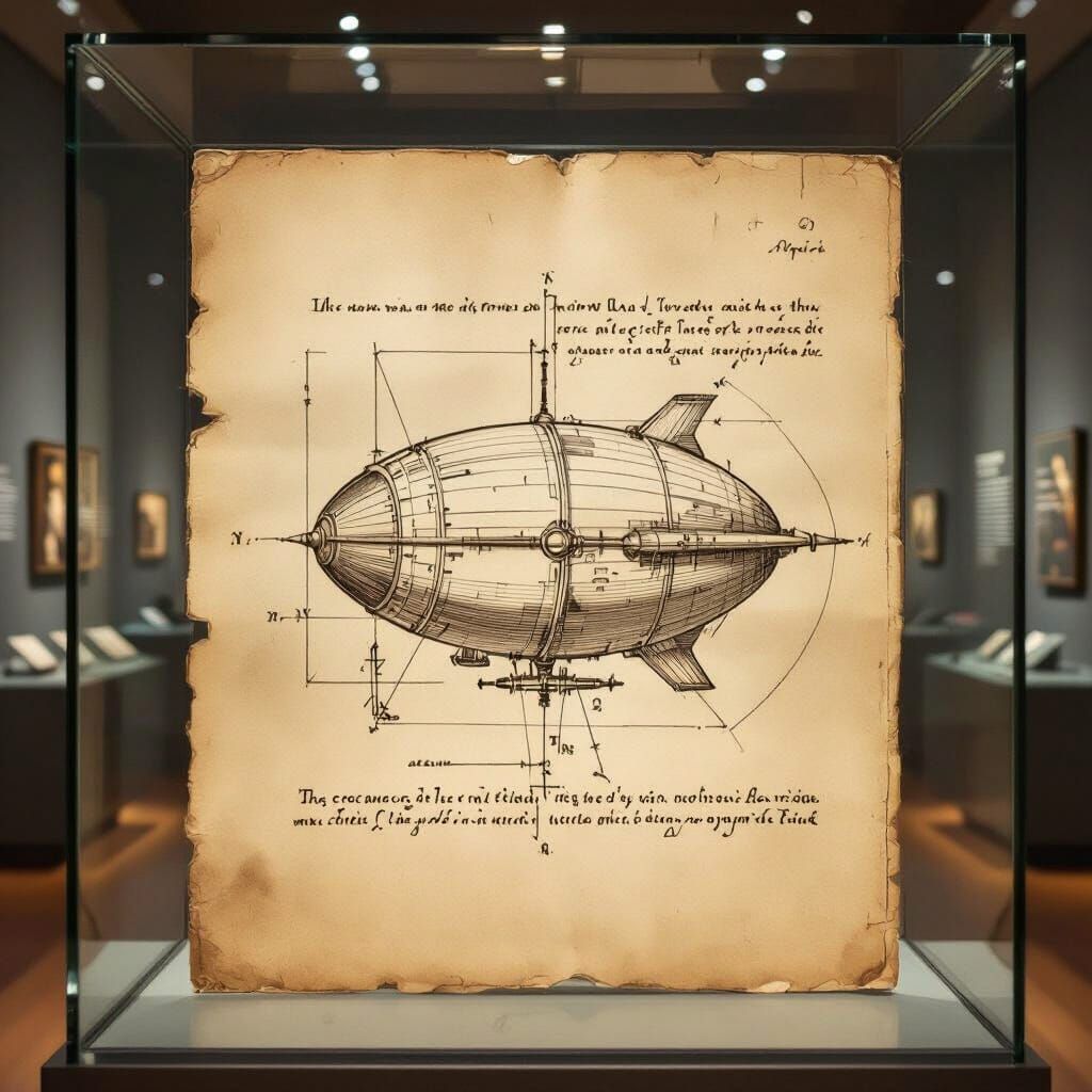 DaVinci-Inspired Spaceship Schematic on Antique Paper