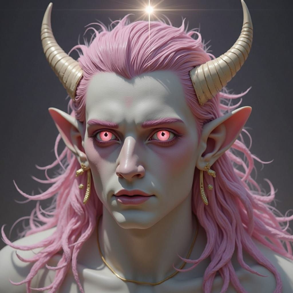 Half-Orc Man with Pink Eyes in Divine Light