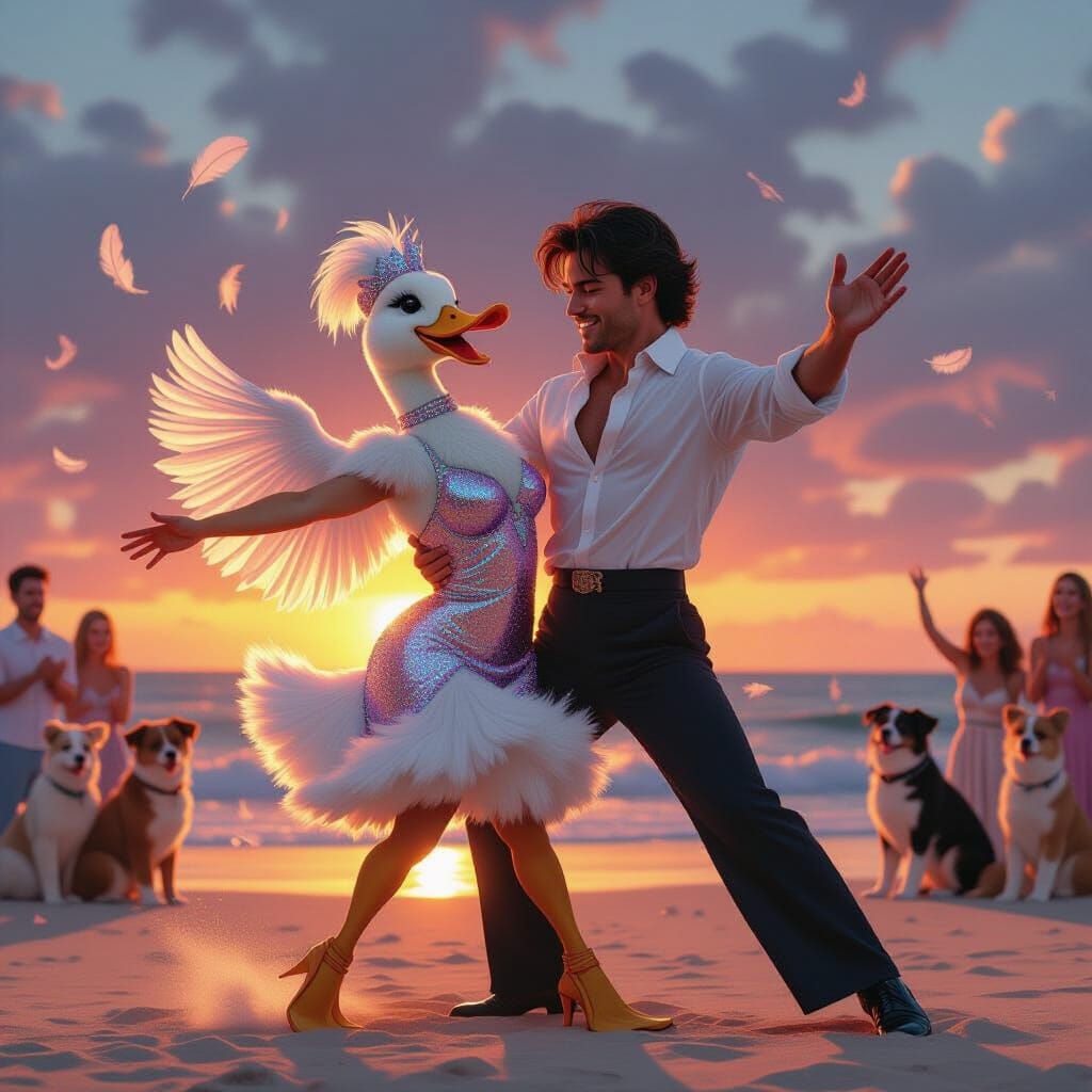 Dancing Duck Does Dirty Dancing Lift on Beach