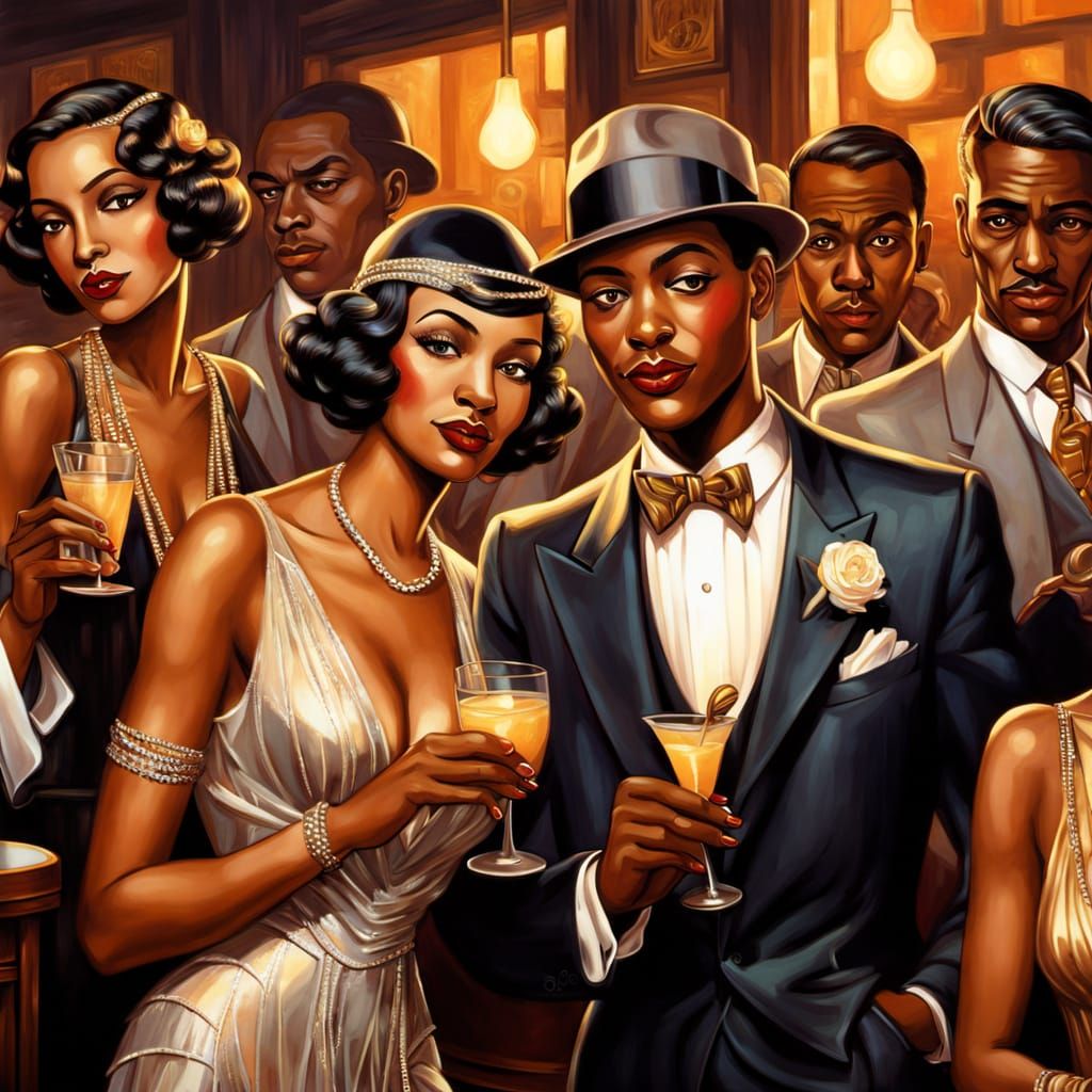 Harlem Renaissance Jazz Age Scene in Art Deco Style