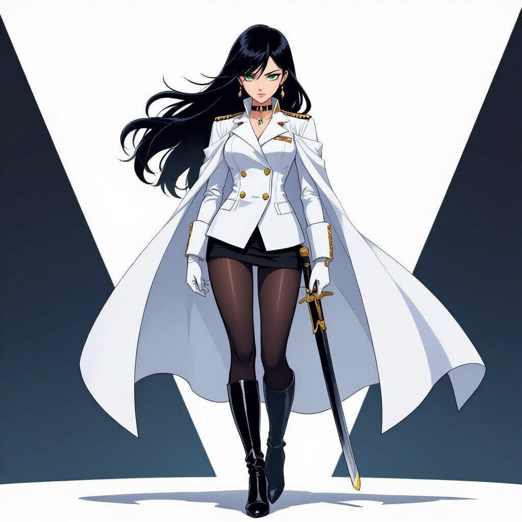 Anime Female Admiral with Sword in White Uniform