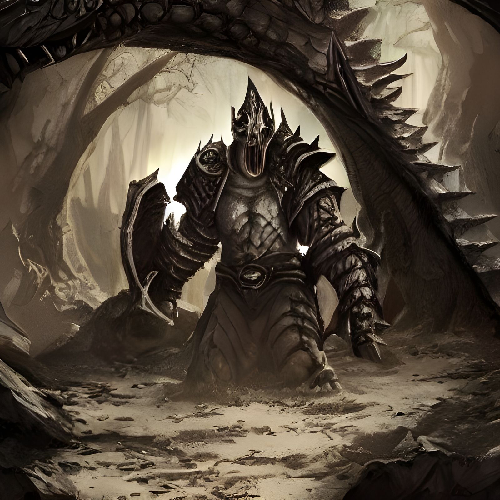 Undead Dragonborn in Detailed Matte Painting