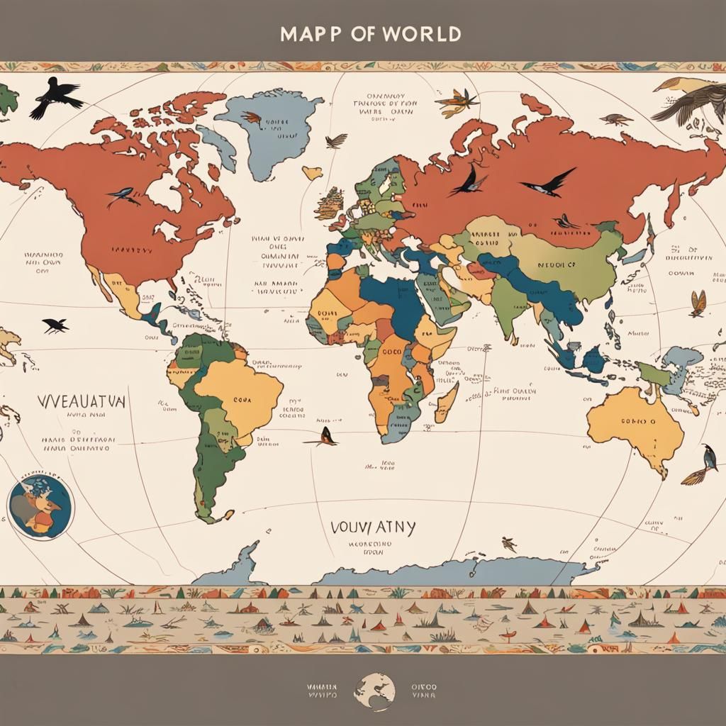 World Map Featuring Native Birds of Each Country